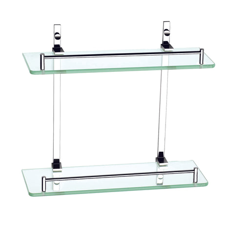Luxxur Exclusive Double Glass Wall Shelf with Chrome On Brass Mounts S022 Size 355x355x150mm