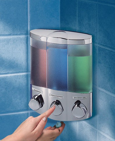 Aviva Satin Silver Trio Soap and Gel Dispenser for corner or flat wall mounting