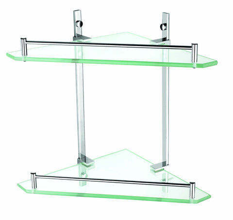 Luxxur Exclusive Flat-front Double Glass Shelf with Chrome On Brass Mounts S024 Size 355x250mm