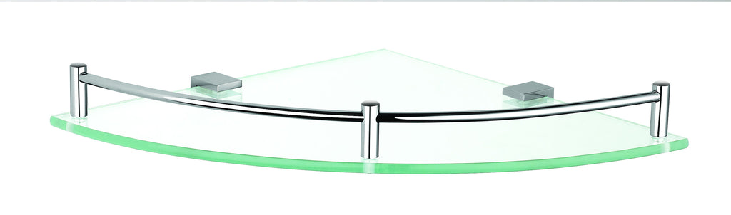 Luxxur Exclusive Curved Single Glass Chrome On Brass Mounts Corner Shelf S027 Size 250x250x40mm
